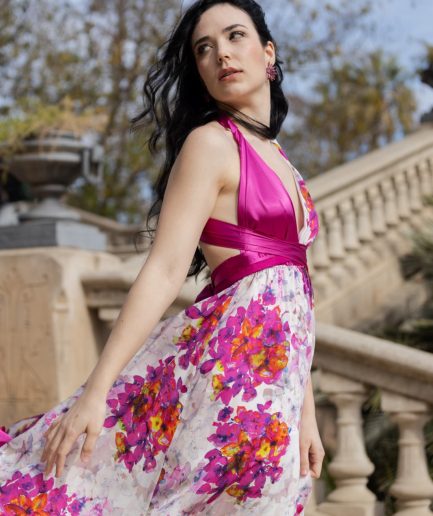 Vestido MULTIPOSICIÓN PARIS ESTAMPADO FUCSIA