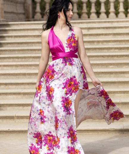 Vestido MULTIPOSICIÓN PARIS ESTAMPADO FUCSIA