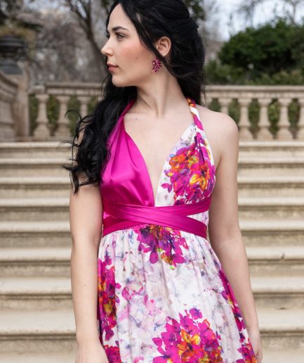 Vestido MULTIPOSICIÓN PARIS ESTAMPADO FUCSIA