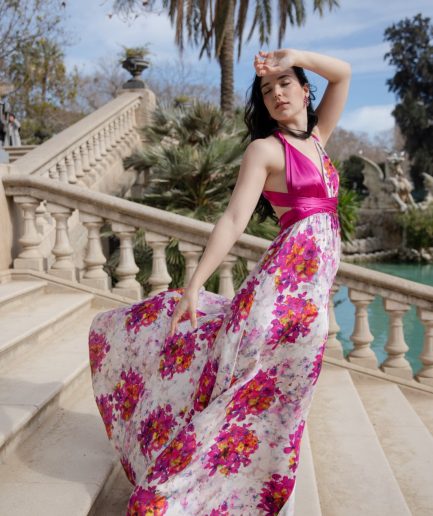 Vestido MULTIPOSICIÓN PARIS ESTAMPADO FUCSIA